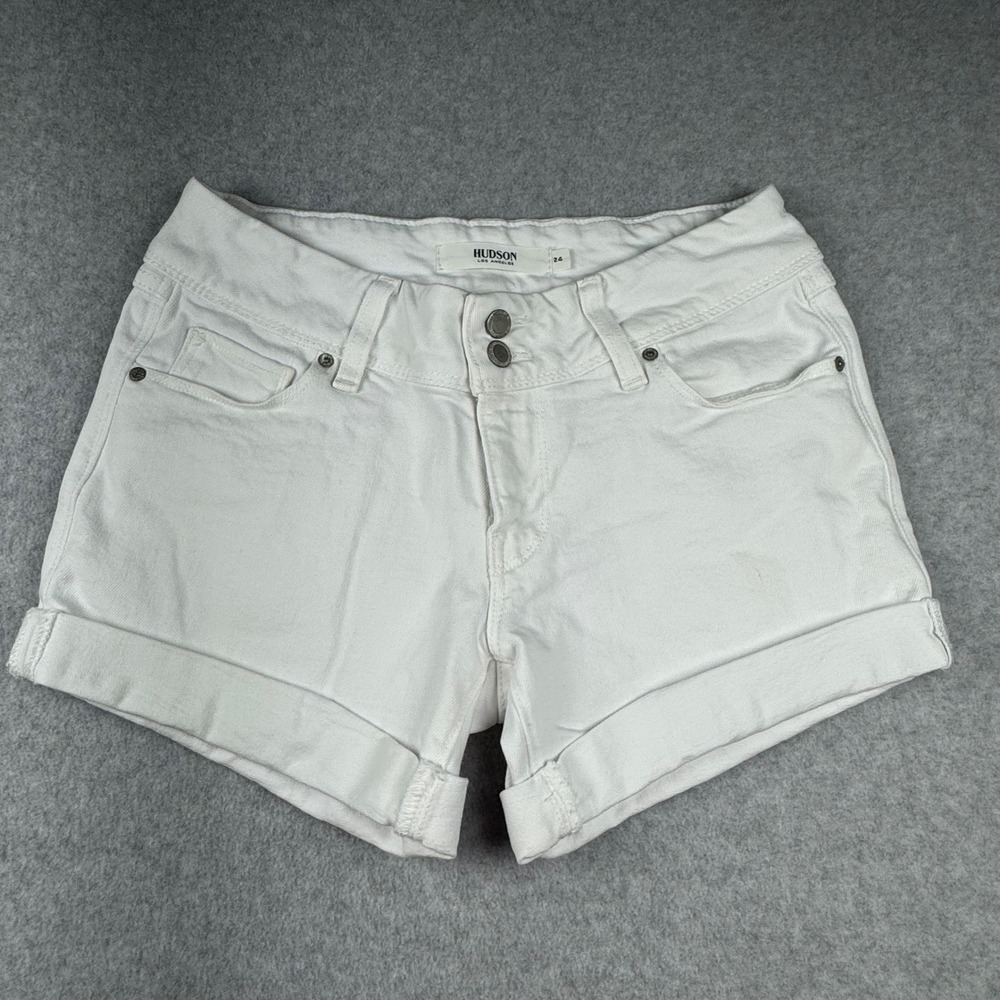 Hudson‎ Los Angeles Croxley White Denim Shorts Flap Pocket Cuffed Womens 24